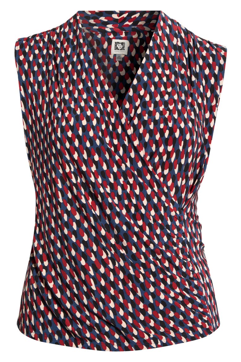 Abstract Print Faux Wrap Top, Alternate, color, BLUE CARBON MULTI