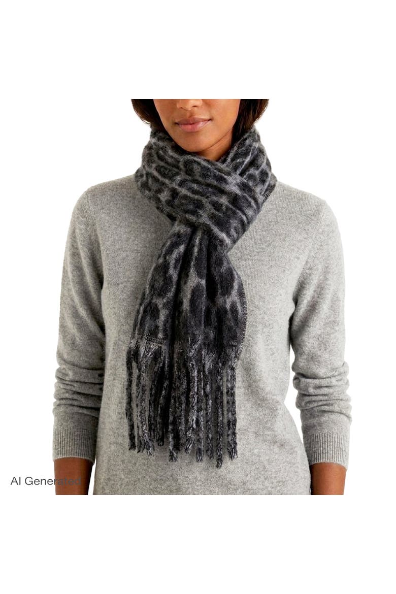 Brushed Woven Leopard Jacquard Scarf, Alternate, color, BLACK