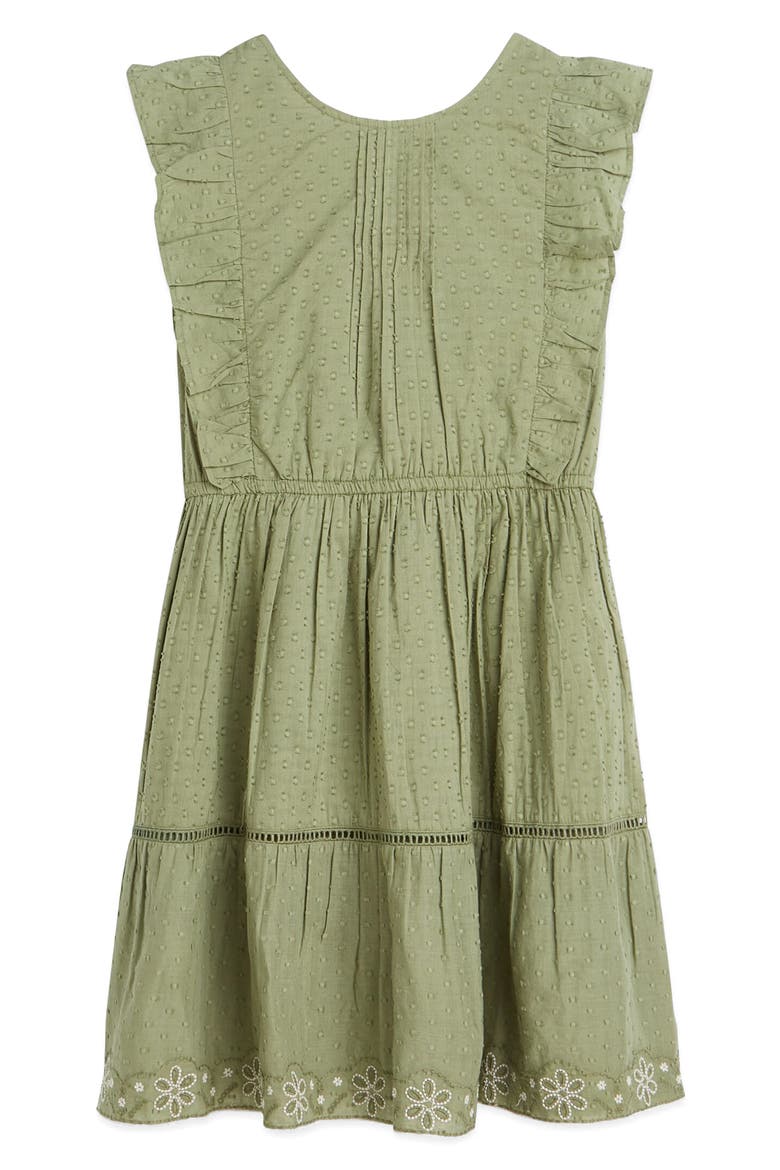 Kids' Clip Dot Ruffle Cotton Dress, Main, color, OIL GREEN