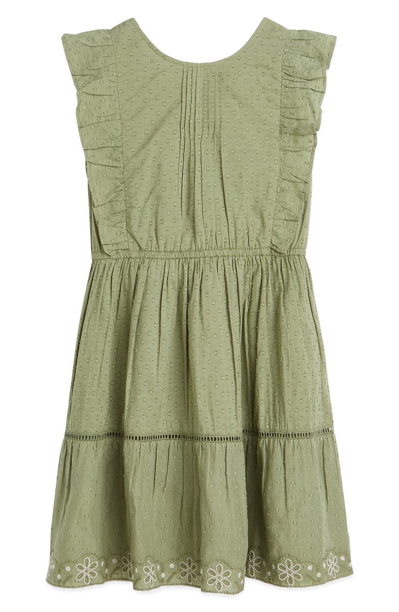 Scotch & Soda Kids' Clip Dot Ruffle Cotton Dress, Main, color, Oil Green