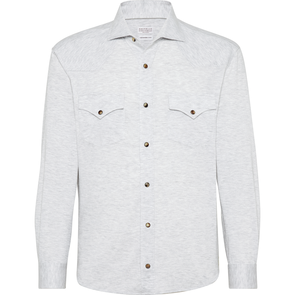 Brunello Cucinelli Linen And Cotton Blend Leisure Fit Shirt With Press Studs And Pockets In Pearl