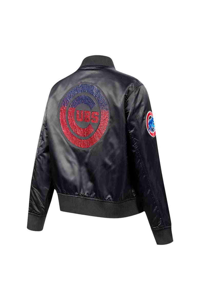 Women's Pro Standard Black Chicago Cubs Rhinestone Satin Full-Snap Jacket, Alternate, color, Black