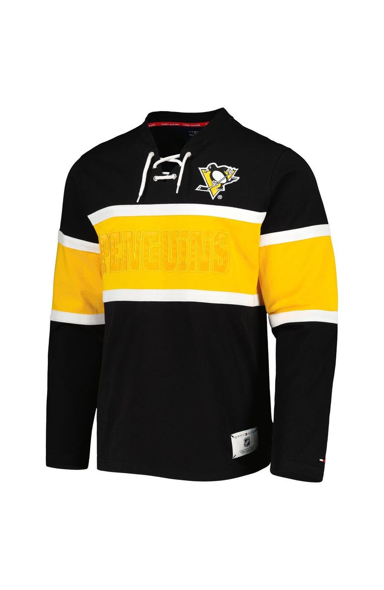 Tommy Hilfiger Men's Tommy Hilfiger Black Pittsburgh Penguins Walter Lace-Up Long Sleeve Top, Alternate, color, 