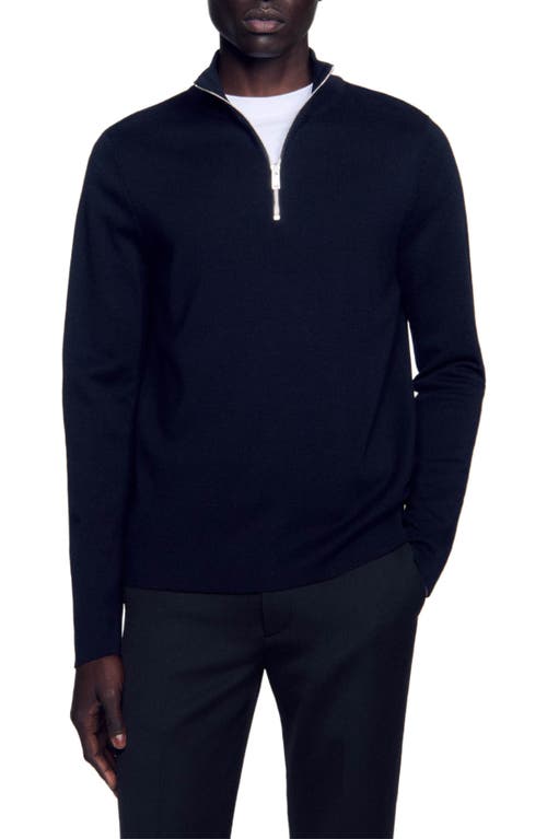 Sandro Wool Sweater With Zip Collar In Carbon Black