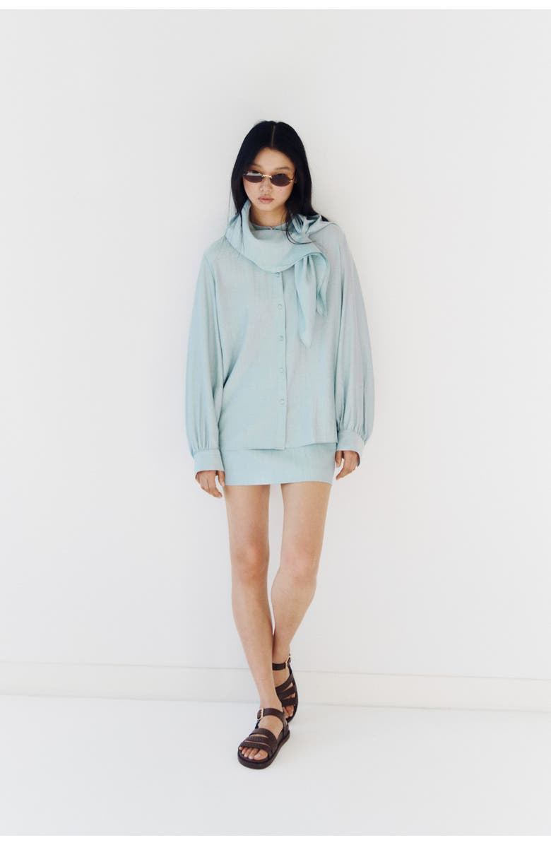 H&M Scarf-detail Shirt, Alternate, color, Light Dusty Turquoise