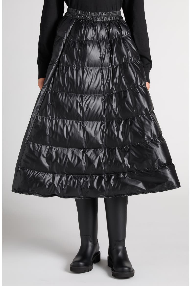 Quilted Recycled Nylon Midi Skirt, Main, color, BLACK