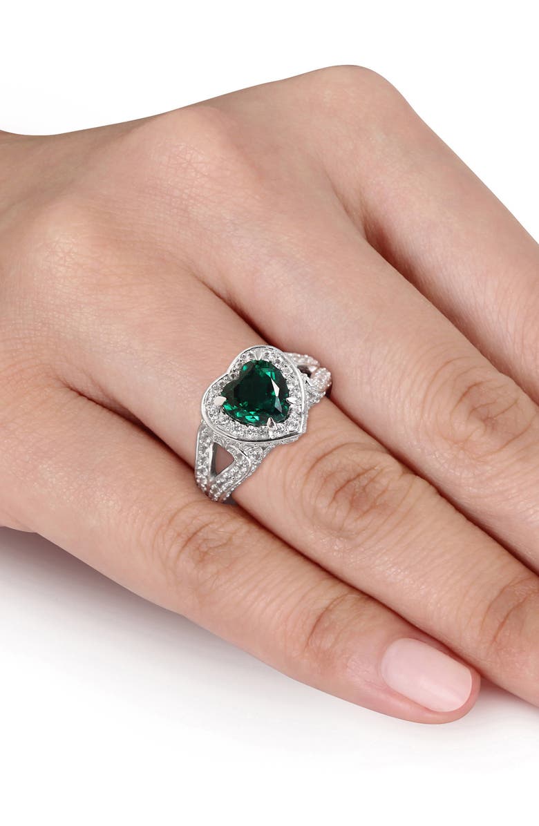 DELMAR Sterling Silver Created Emerald & Created White Sapphire Heart Halo Ring, Alternate, color, 