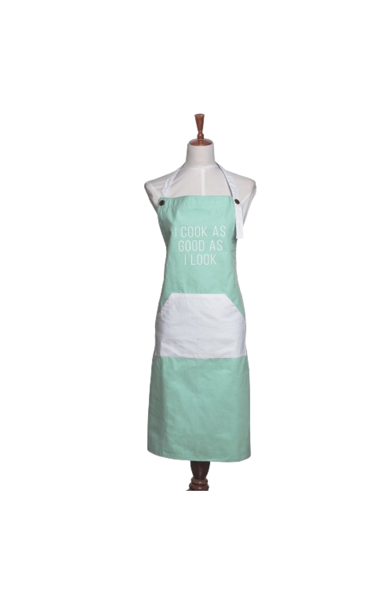 I Cook As Good As I Look Apron Cotton Green, Alternate, color, Green