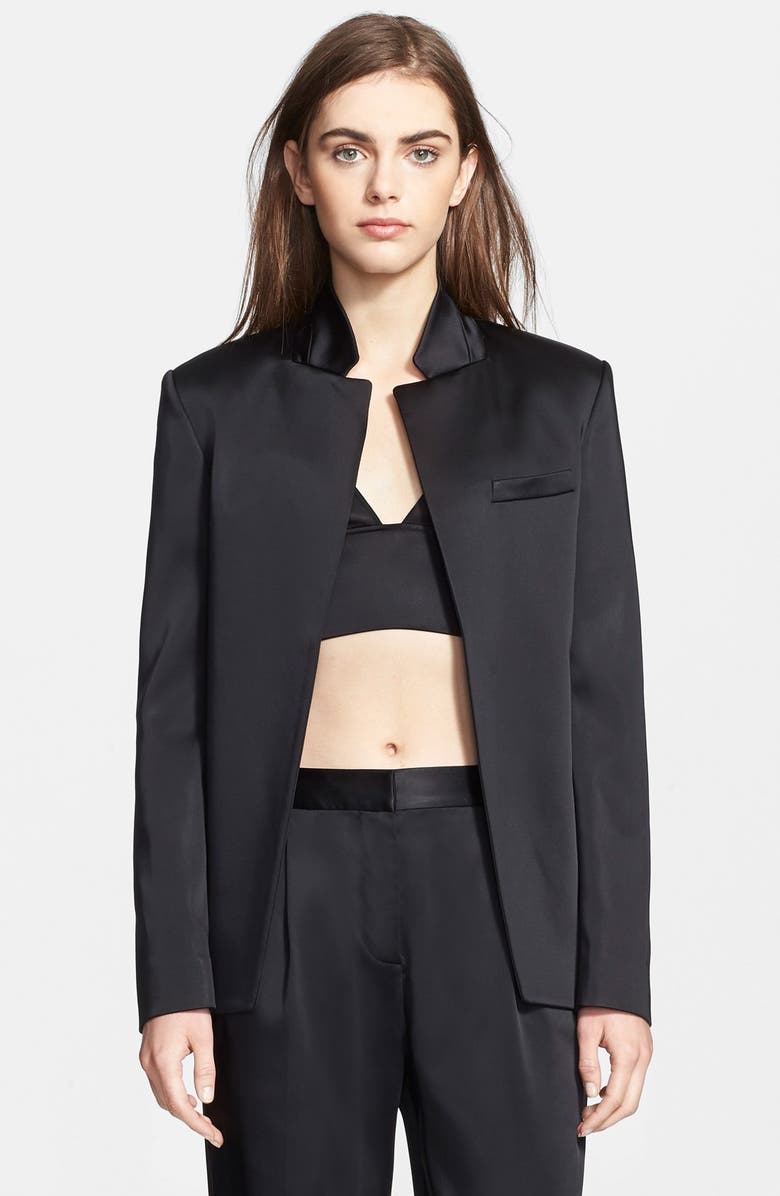 alexanderwang.t T by Alexander Wang Stretch Satin Open Blazer, Main, color, 