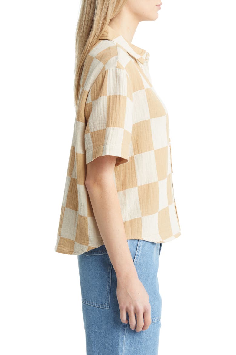 Mykonos Check Cotton Camp Shirt, Alternate, color, SAND
