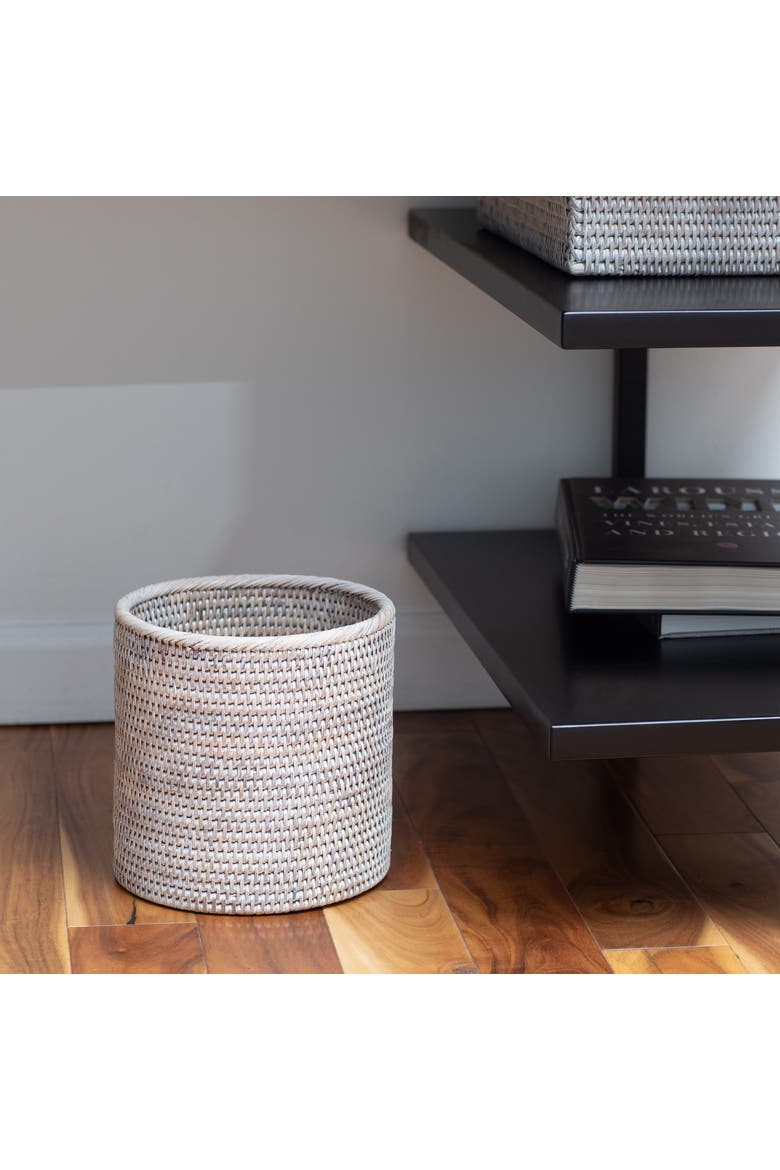 Artifacts Rattan Petit Round Waste Basket, Alternate, color, White Wash