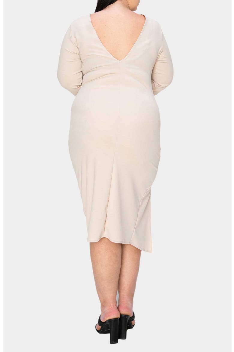 Bianca Open Back Side Slit Long Sleeve Stretch Dress, Alternate, color, OATMEAL