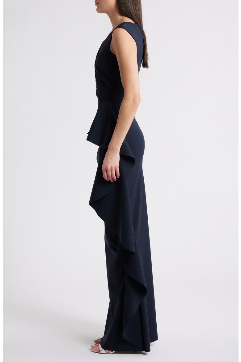Sozen Cascade Ruffle Sleeveless Gown, Alternate, color, DARK NAVY