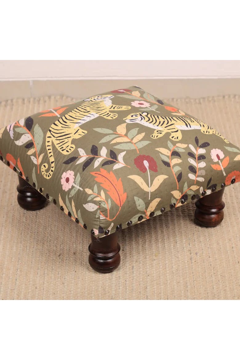 Botanical Tiger Foot Stool, Alternate, color, Grey