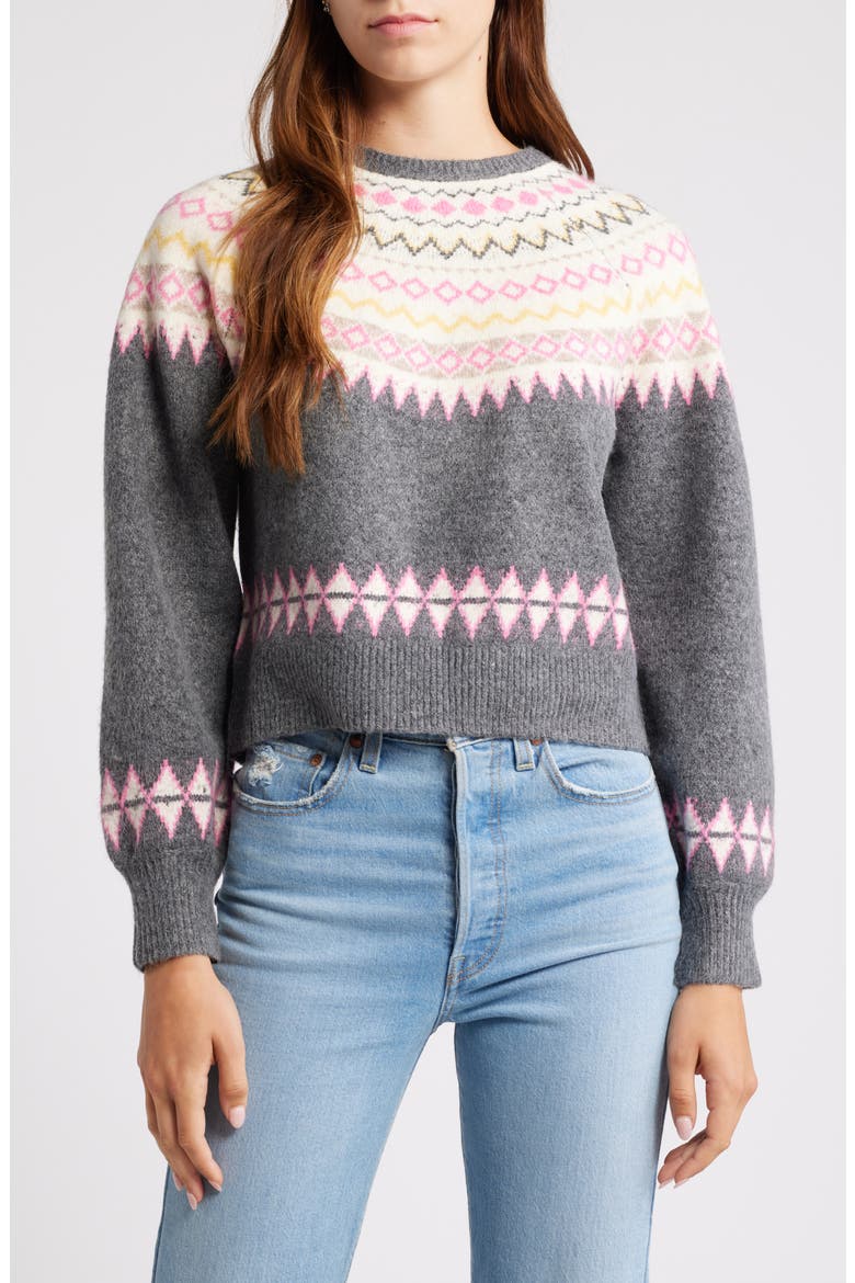 Fair Isle Sweater, Main, color, CHARCOAL PINK
