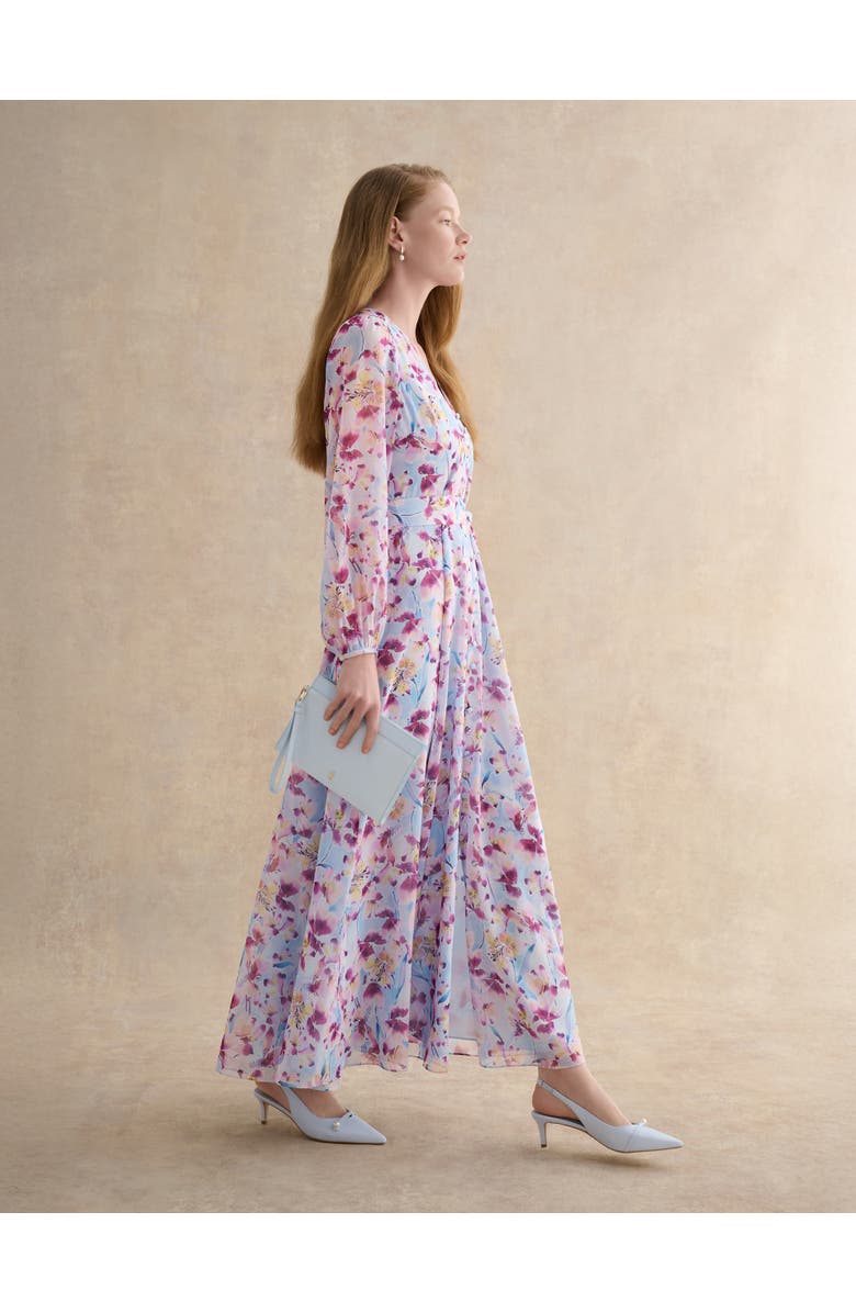 HOBBS LONDON Thea V-Neck Long Sleeve Maxi Dress, Alternate, color, Pale Blue Multi