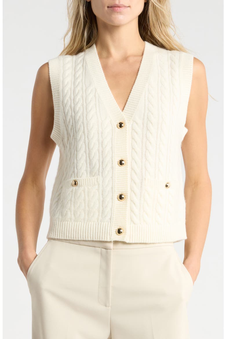 Perrie Cable Knit Cashmere Vest, Main, color, IVORY