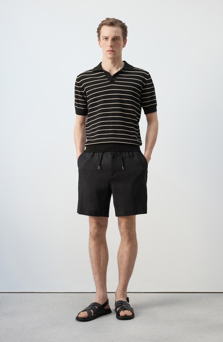 MANGO Stripe Knit Polo, Alternate, color, Black