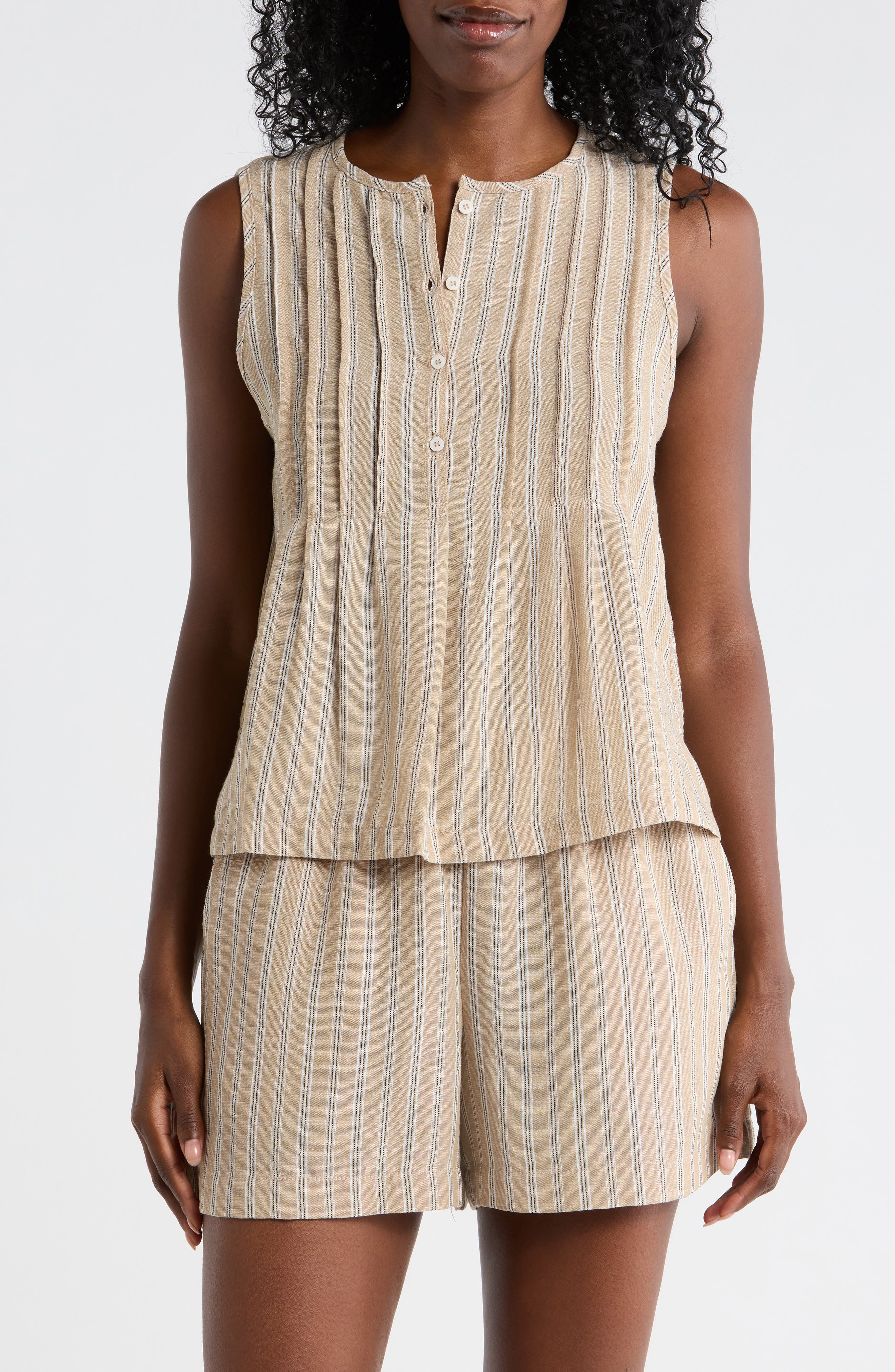 MAX STUDIO Stripe Pintucked Sleeveless Top