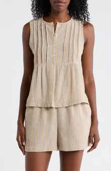 MAX STUDIO Stripe Pintucked Sleeveless Top