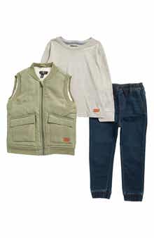 7 For All Mankind Kids' Long Sleeve T-Shirt, Jeans & Vest Set