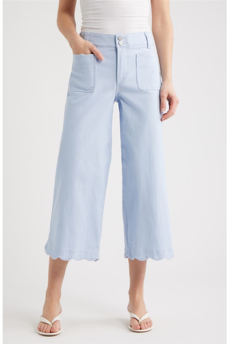 Scallop Patch Pocket High Waist Crop Wide Leg Twill Pants, Main, color, PERIWINKLE