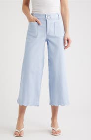 Wit & Wisdom Scallop Patch Pocket High Waist Crop Wide Leg Twill Pants