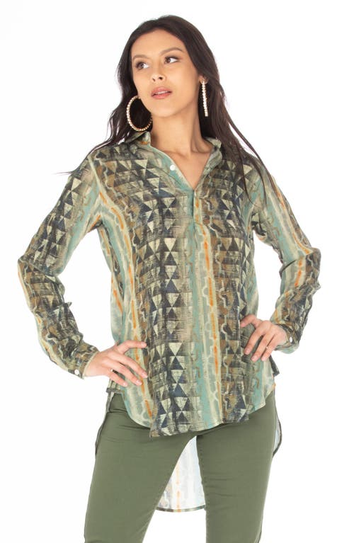 Apny Long Sleeve Tunic Shirt In Green Multi