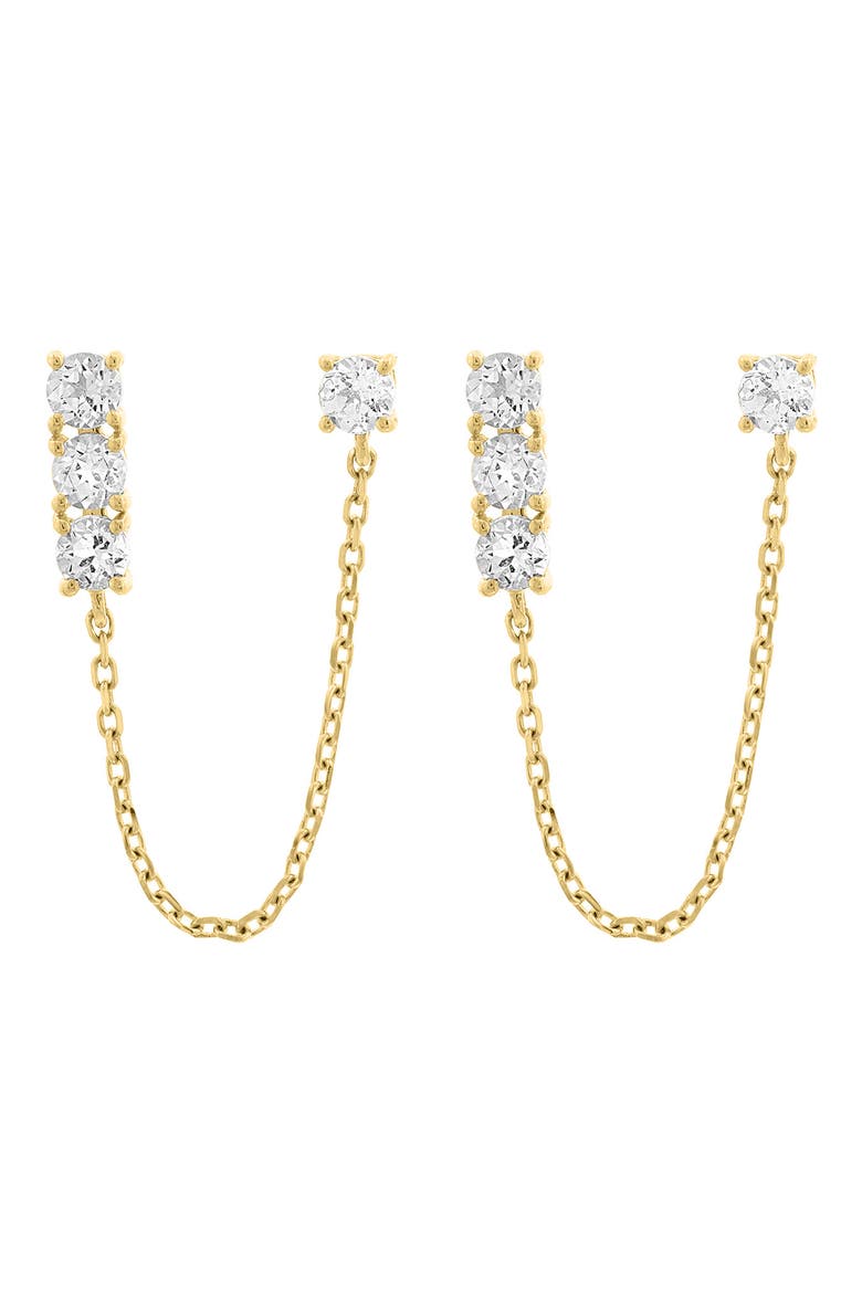 14K Gold White Topaz Double Piercing Chain Drop Earrings, Alternate, color, YELLOW