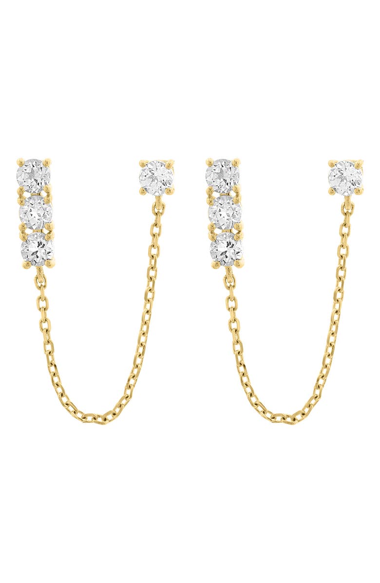 EFFY 14K Gold White Topaz Double Piercing Chain Drop Earrings, Alternate, color,