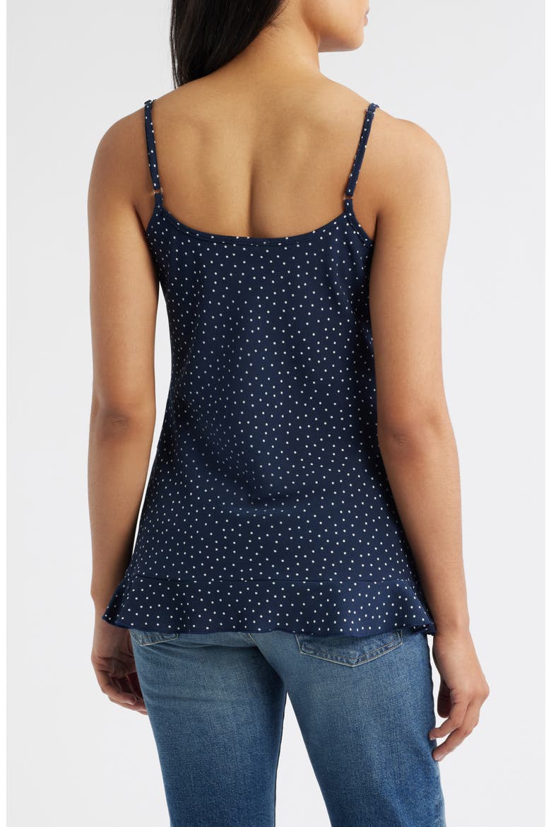 Polka Dot Ruffle Crepe Camisole, Alternate, color, NAVY