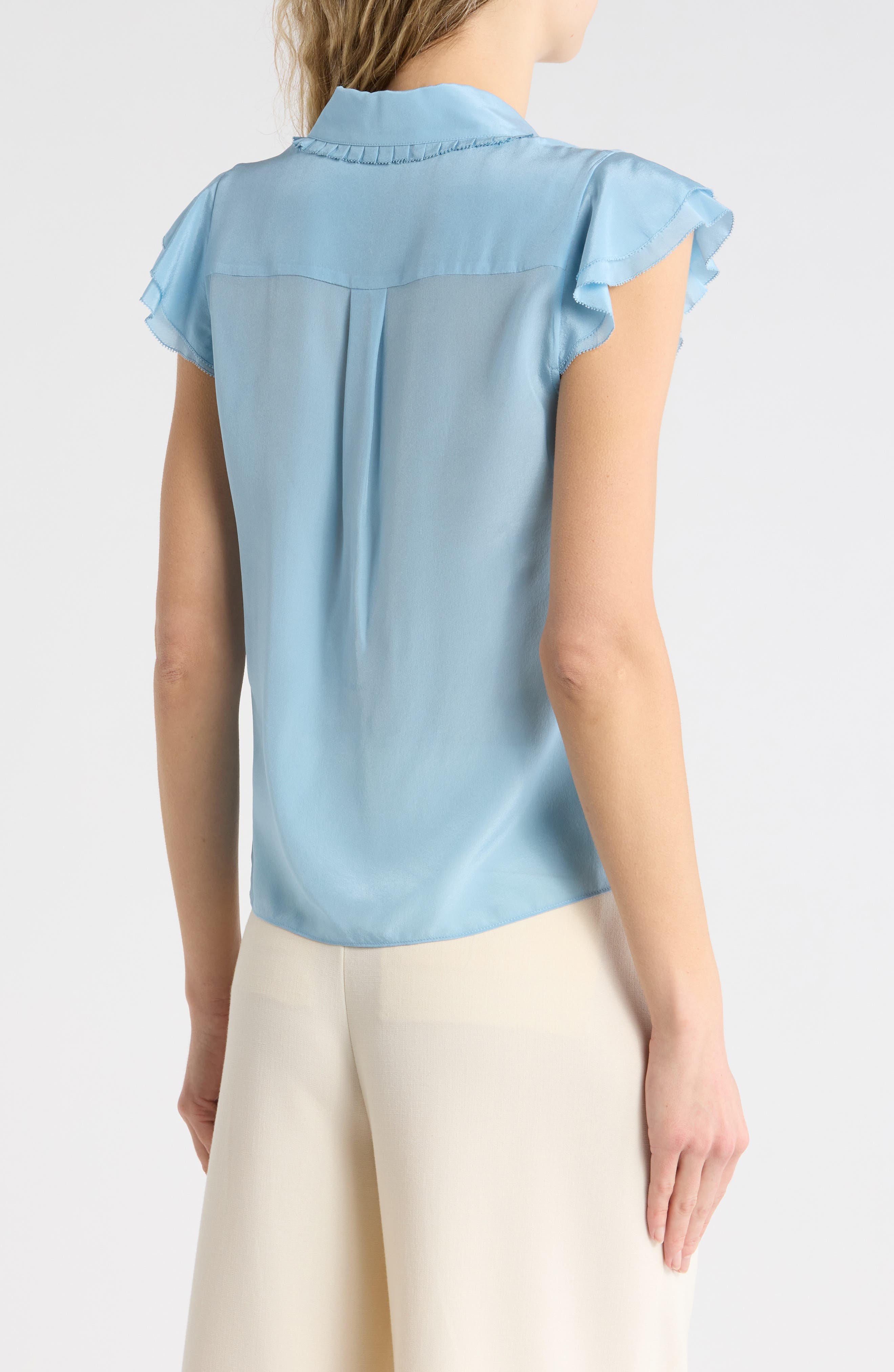 Martel Flutter Sleeve Silk Button-Up Top - image 2