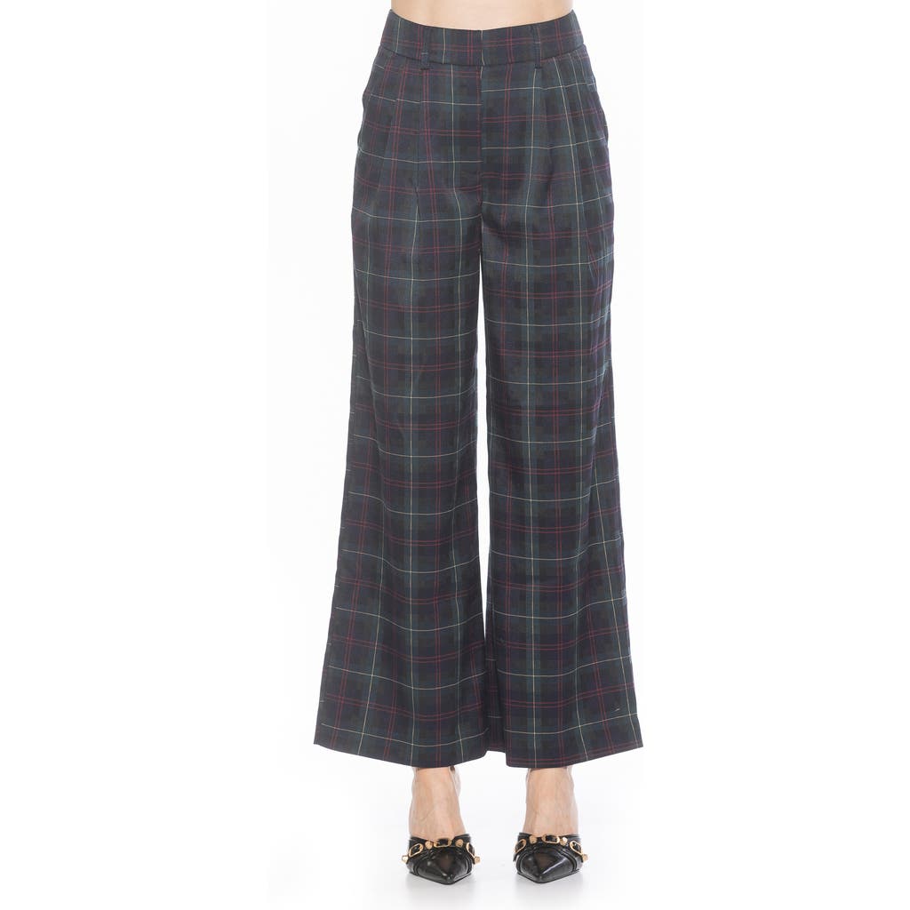 Alexia Admor Plaid Wide Leg Pants In Green Plaid