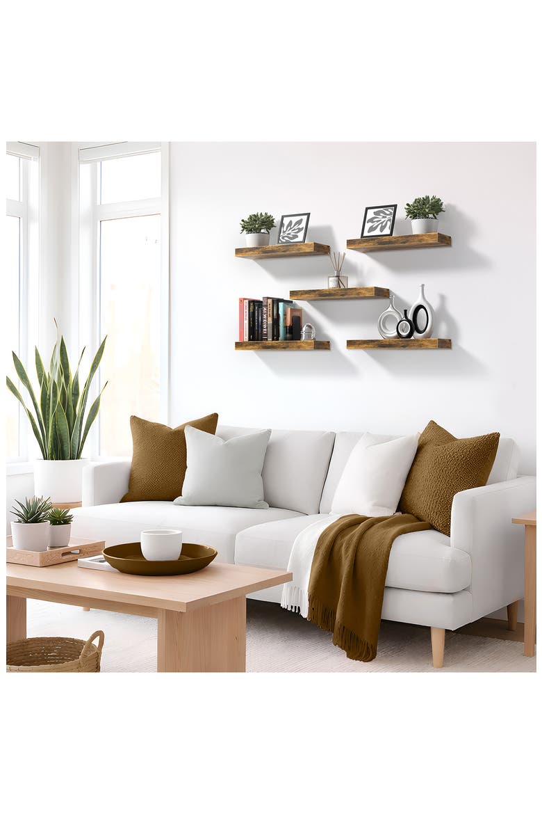 Set of 3 Floating Wall Shelves, Alternate, color, BROWN