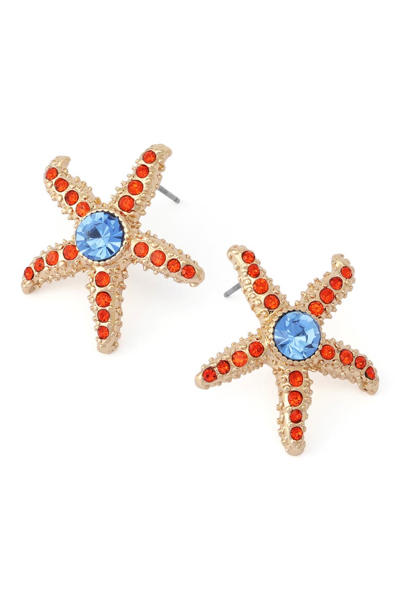 Pavé Starfish Stud Earrings, Alternate, color, ORANGE