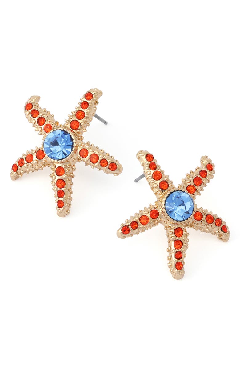 Betsey Johnson Pavé Starfish Stud Earrings, Alternate, color, Orange