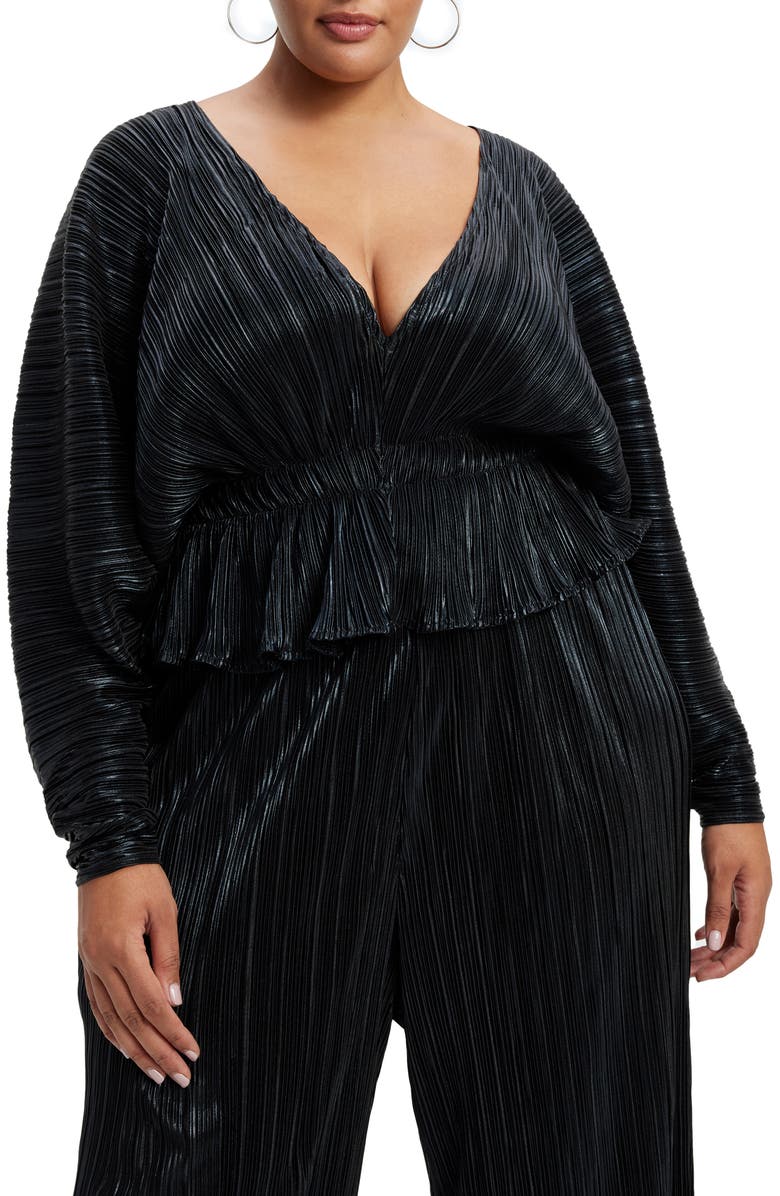 Good American Plissé Deep V-Neck Dolman Sleeve Top, Alternate, color,