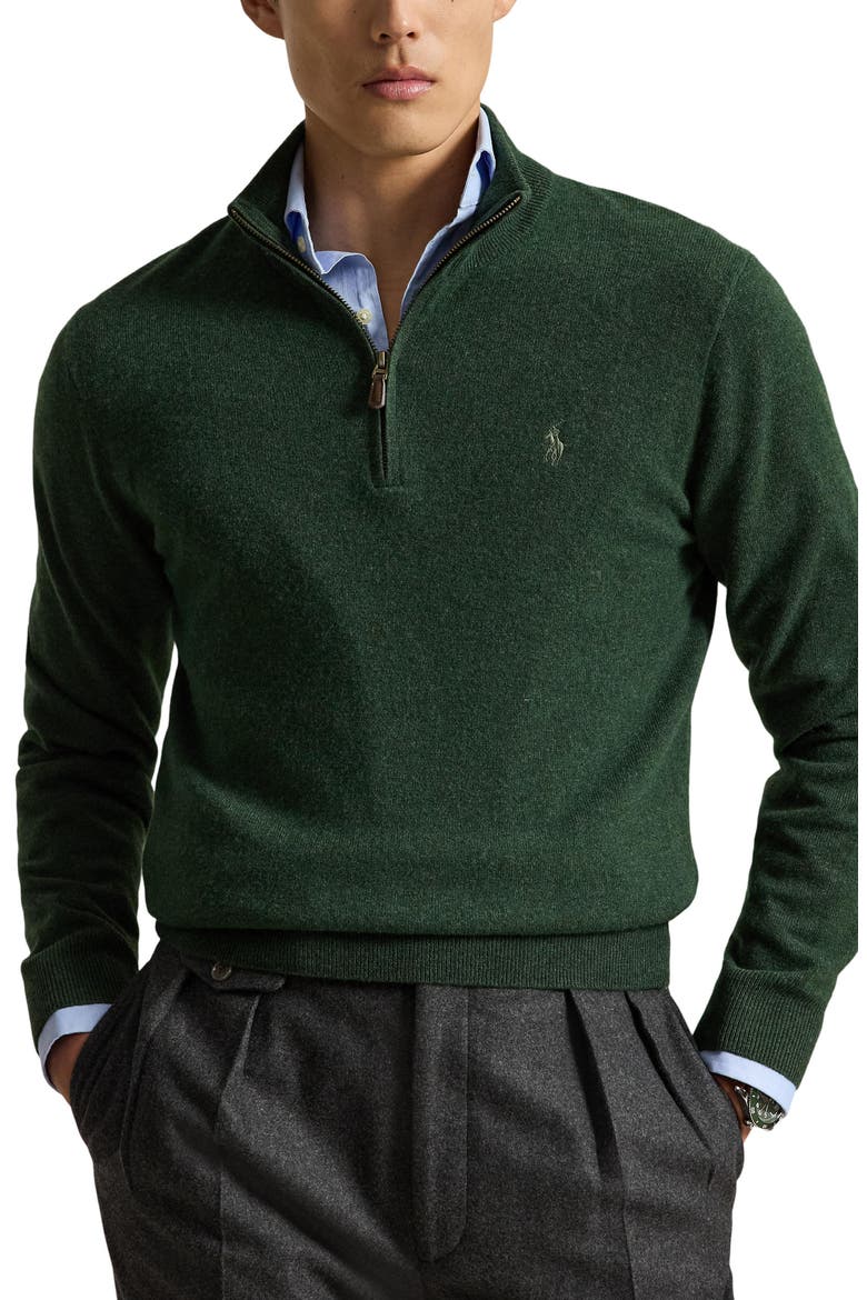 Regular Fit Wool Quarter Zip Sweater, Main, color, PINEHTHR