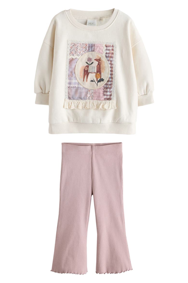 Kids' Patchwork Sweatshirt & Flare Leggings Set, Main, color, PINK