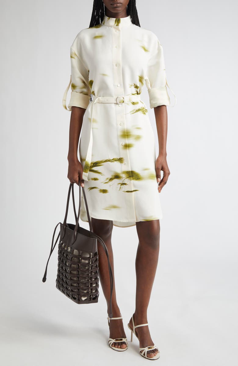FERRAGAMO Blossom Print Long Sleeve Cady Shirtdress, Main, color, 