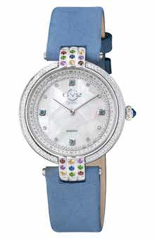 GV2 GEVRIL Women's Matera Gemstone Diamond Suede Strap Watch, 35mm - 0.038 ctw