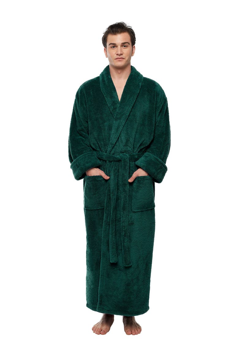Mens Shawl Collar Long Fleece Bathrobe, Main, color, Forest Green