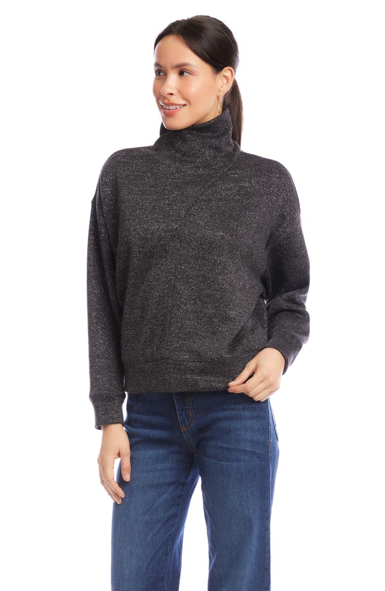 Karen Kane Metallic Faux Wrap Turtleneck Top, Alternate, color, Black Silver