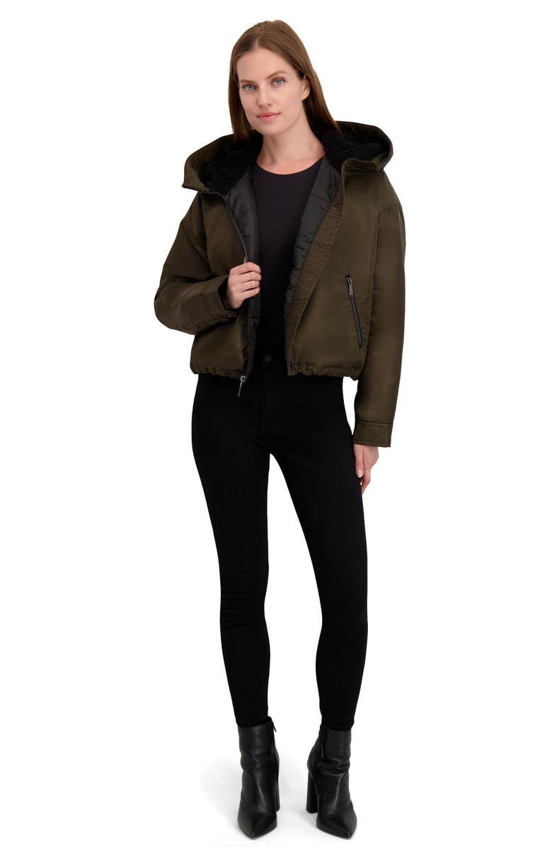 Laundry by Shelli Segal Faux Shearling Lined Hooded Jacket, Alternate, color, Dark Olive