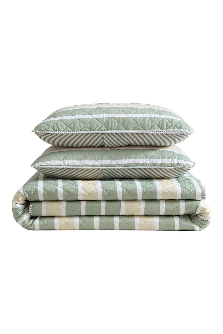 Varadero Stripe Reversible Cotton Quilt & Sham Set, Main, color, GREEN MULTI