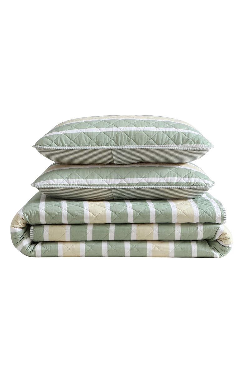 Nautica Varadero Stripe Reversible Cotton Quilt & Sham Set, Main, color, Green Multi