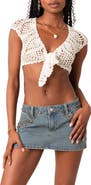 EDIKTED Rocco Tie Front Crochet Crop Top
