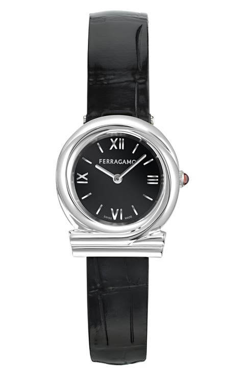 Gancini Twisted Leather Strap Watch, 28mm