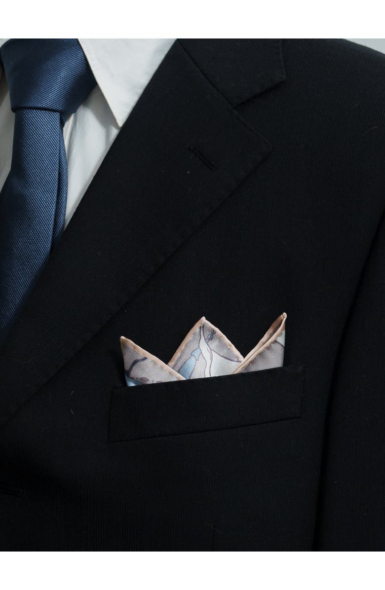 Lost Pattern Datura Silk Pocket Square, Alternate, color, Silver