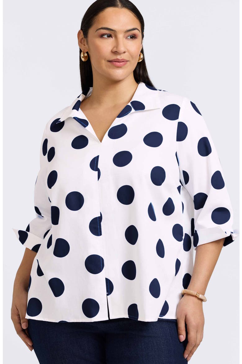 Agnes Polka Dot Cotton Popover Top, Alternate, color, WHITE/ NAVY